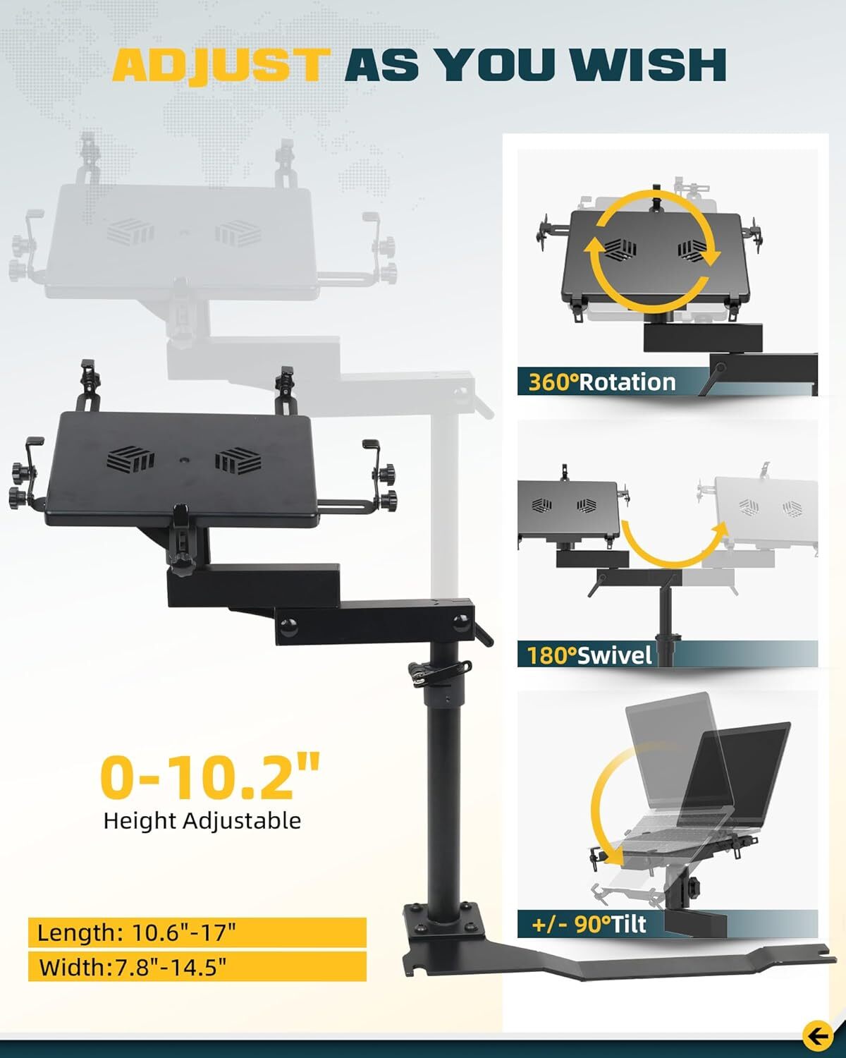 Truck Laptop Mount Fit for Toyota Tacoma 2024 2025 Adjustable Aluminum No-Drill
