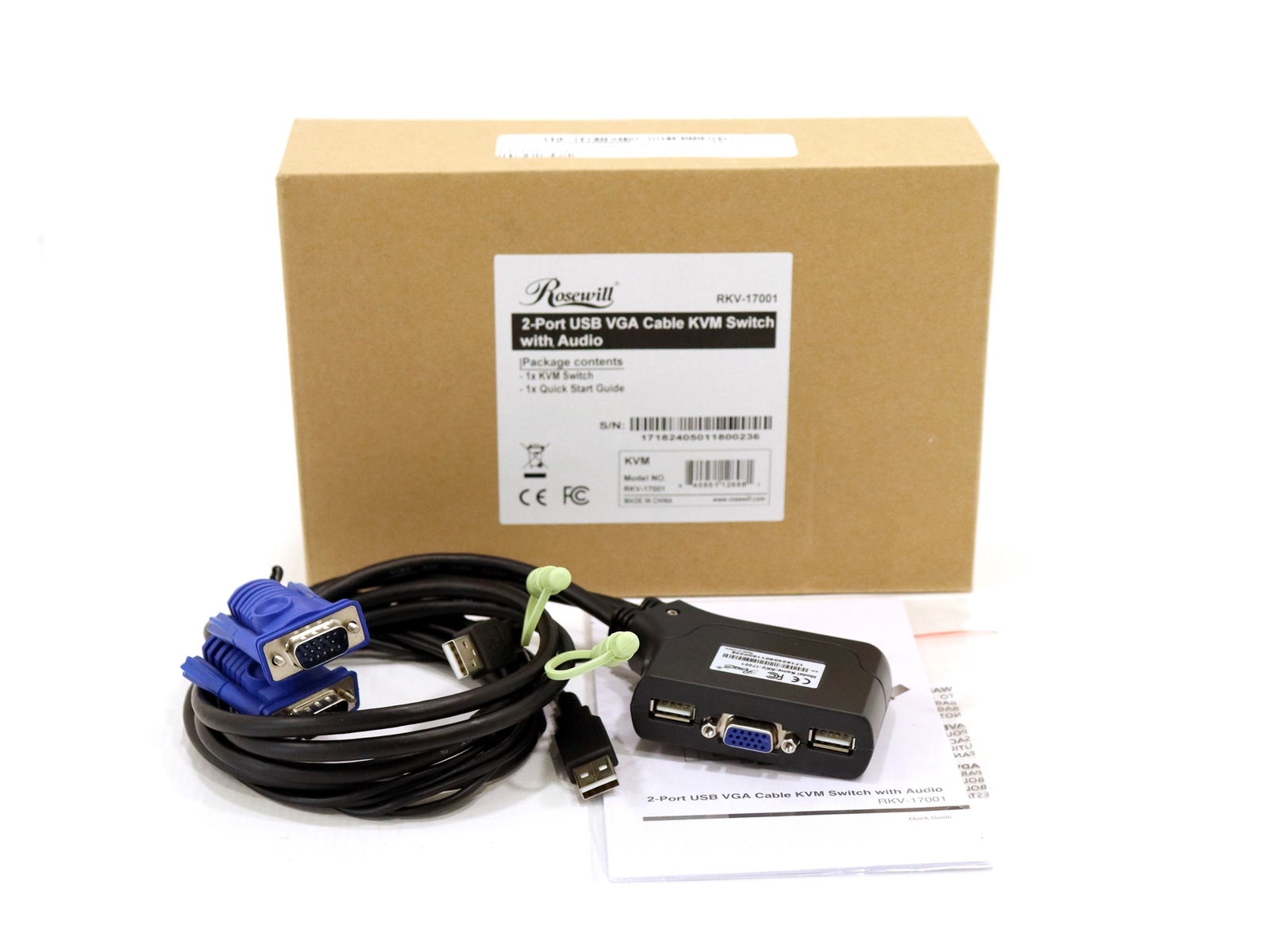 Rosewill 2-port USB VGA Cable KVM Switch with Audio RKV-17001 – NEW