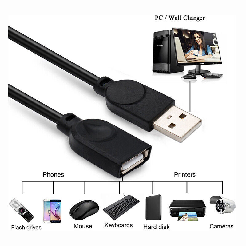 3FT 5FT 10FT 15FT 30FT USB 2.0 Male to Female Extension Extender Cable Cord US