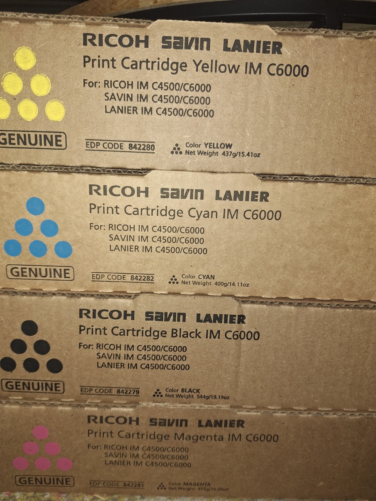 Genuine Ricoh IM C6000 Printer Toner Cartridge Set Black Cyan Magenta Yellow