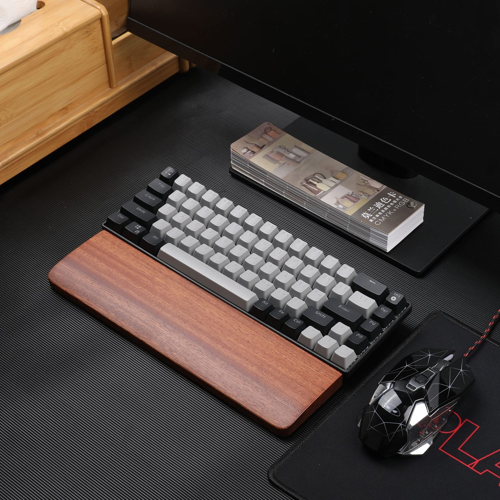 Black Walnut Solid Wood Keyboard Wrist Rest Ergonomic Palm Rest for 60%