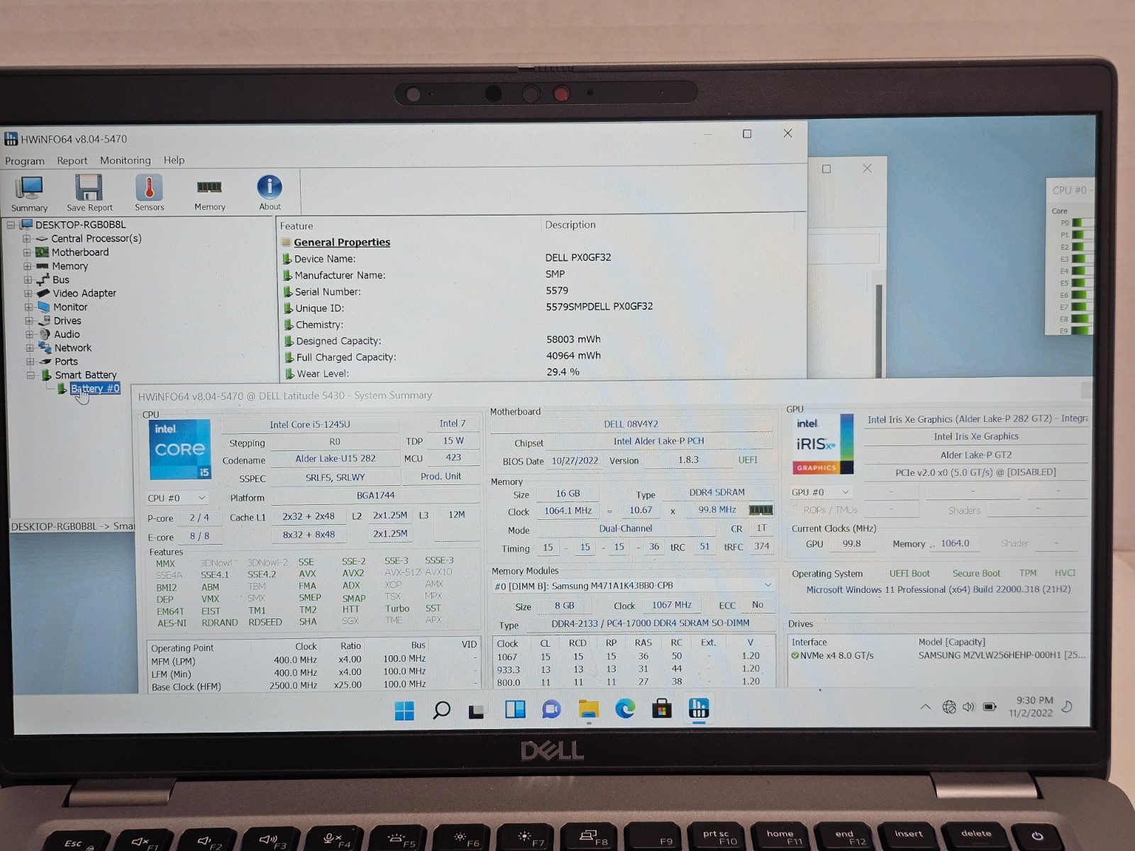 Dell Latitude 5430 14″ Laptop i5-1245U 16GB RAM 256GB SSD Win11 #04