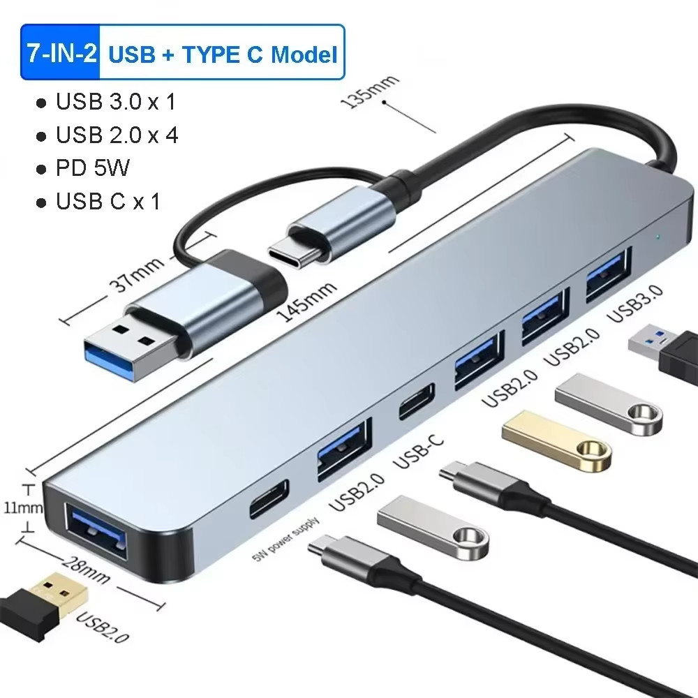 8 in 1 USB-C Hub Type C To USB 3.0 4K HDMI PD Adapter For iPhone Macbook Pro Air