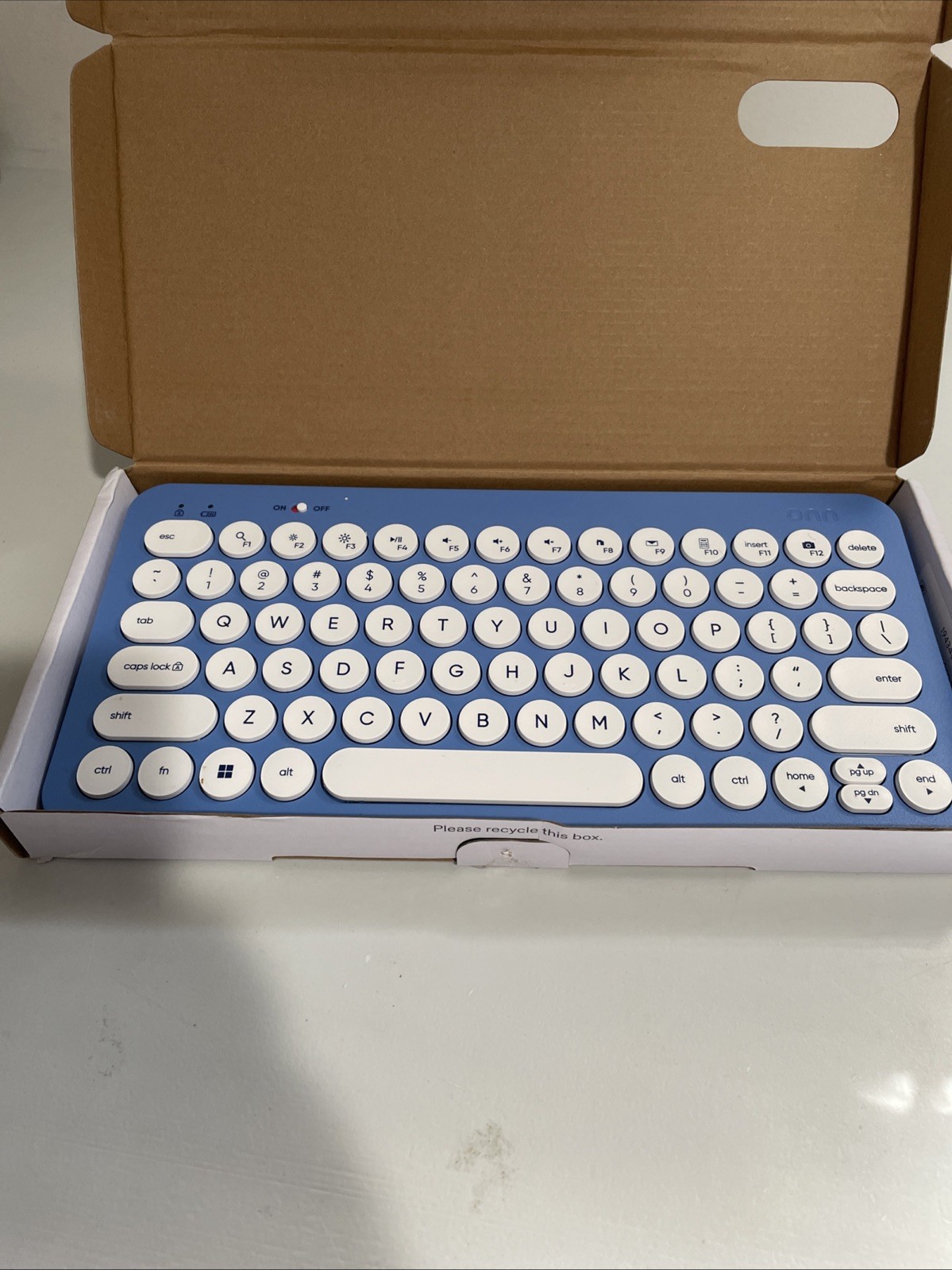 Onn Compact Wireless Keyboard, 78 Keys, Blue Retro Round Keycaps