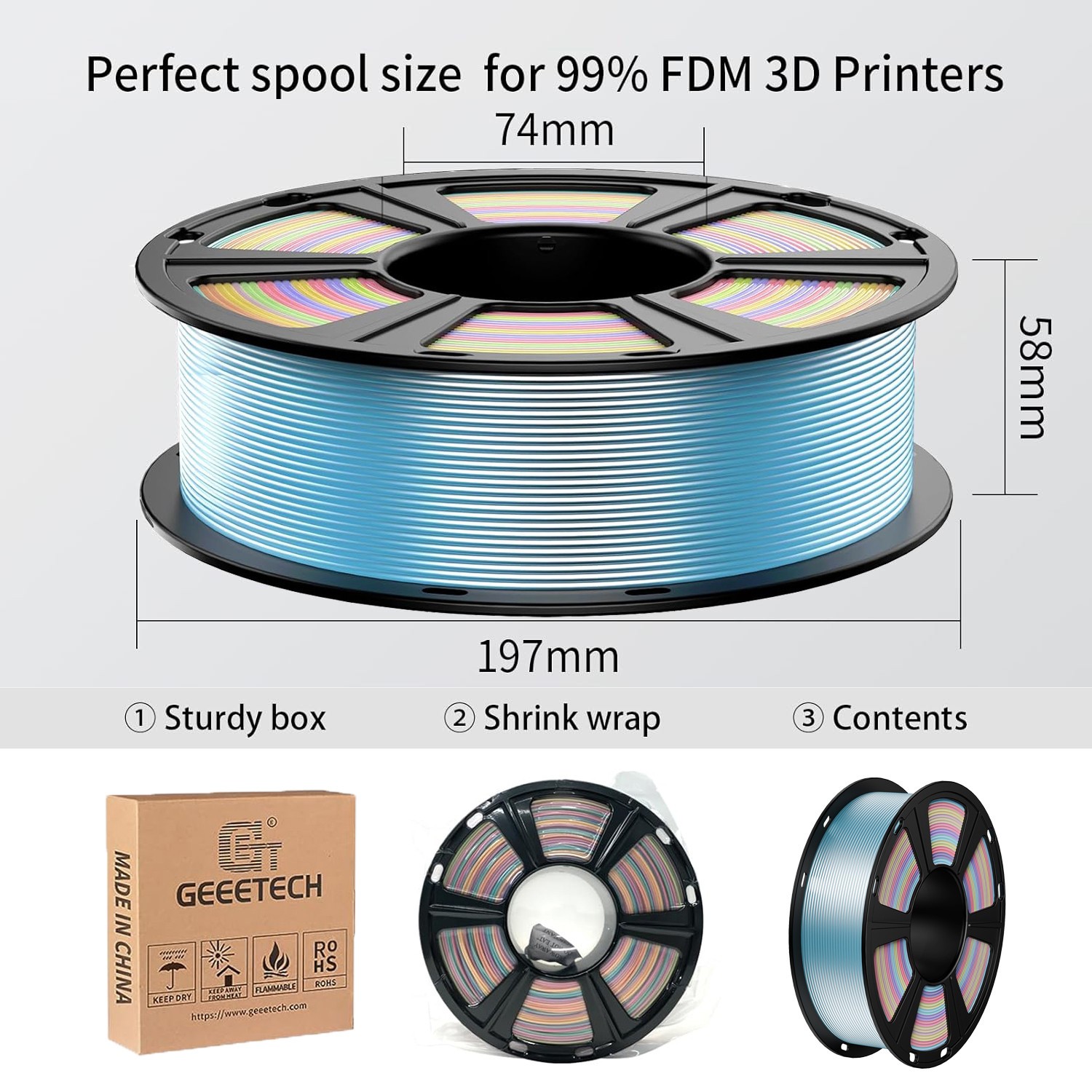 5/10kg GEEETECH 3D Printer Filament PLA PETG TPU ABS+ Filament 1.75mm 1kg/roll