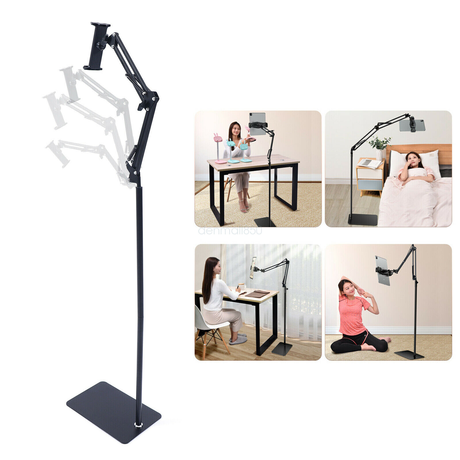 Universal 360° Tablet Holder Floor Stand Clamp Adjustable for 4-17cm Phone iPad