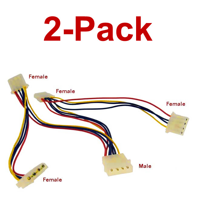 4 Pin IDE 1-to-4 Molex LP4 Power Supply Splitter Cable Adapter (2-Pack)