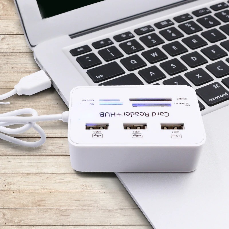 Aluminum 3 Port USB 3.0 Hub MS SD M2 TF Multi-In-1 Memory Card Reader Adapter US