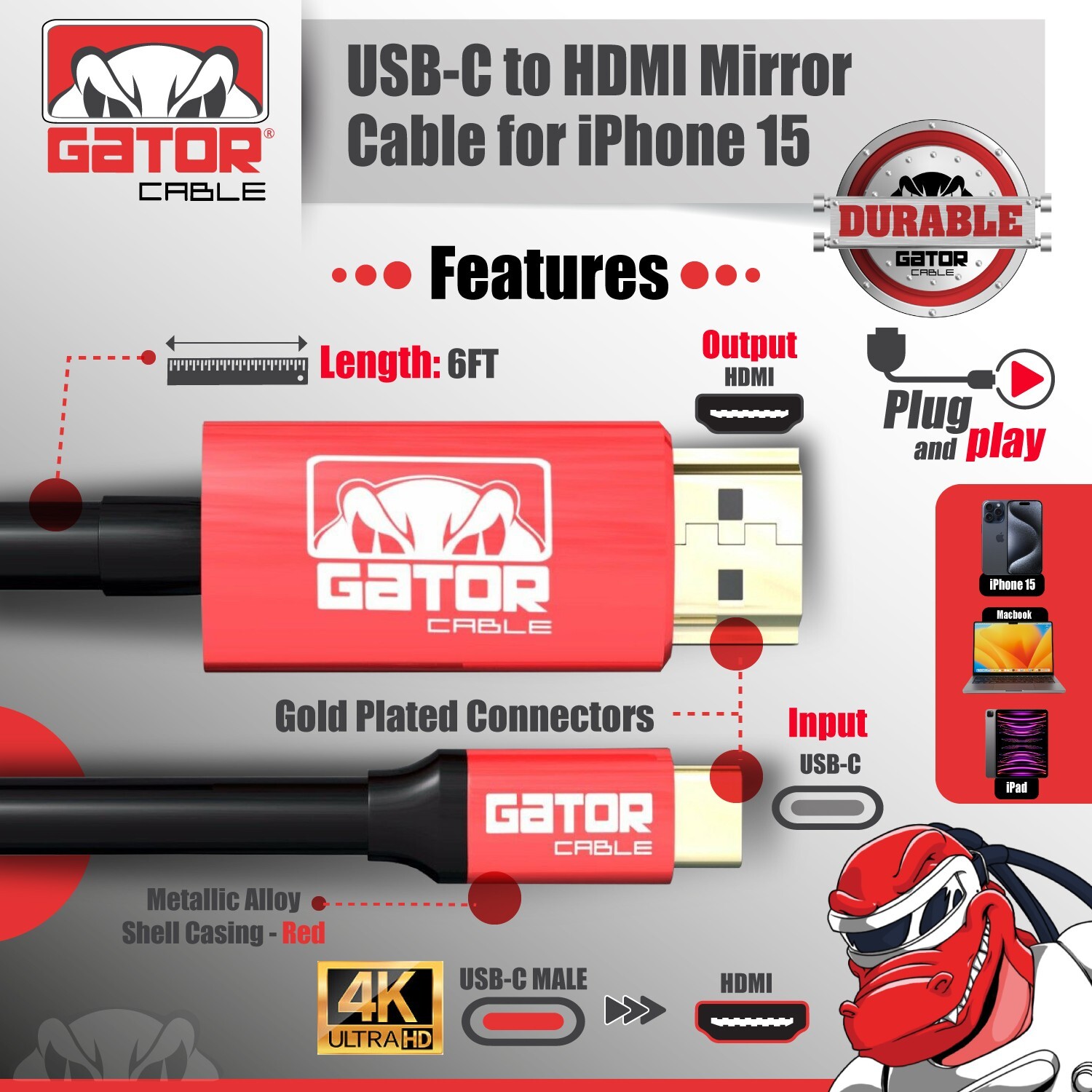 USB-C to HDMI Cable Adapter HDTV 4K 60Hz for Samsung MacBook Android iPhone LG