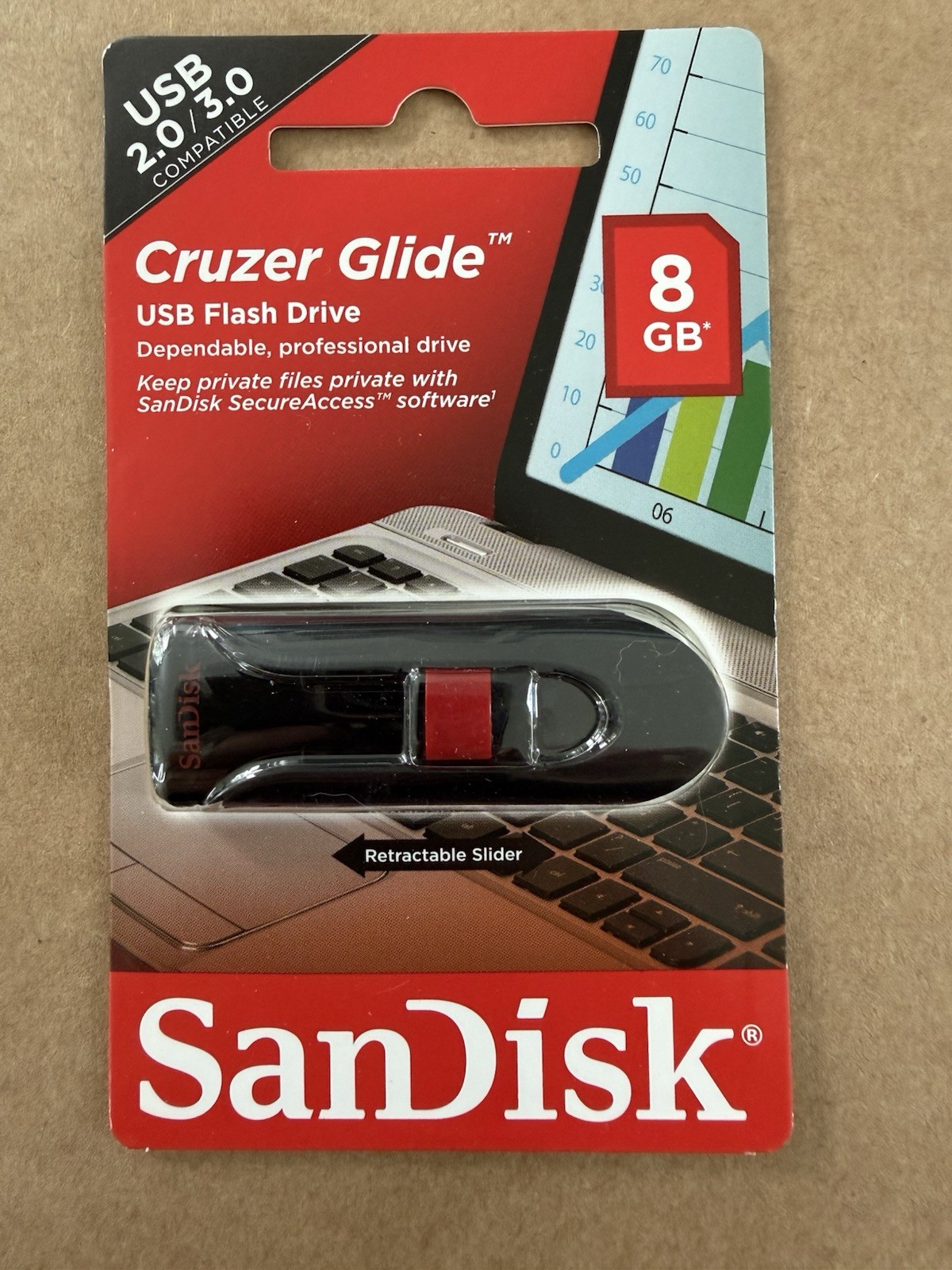 SanDisk Cruzer Glide 8 GB USB Flash Drive *New*