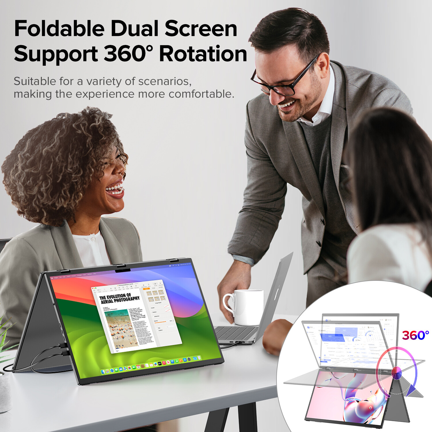 UPERFECT 18.5″ 100Hz Dual Monitor Portable Folding FHD Monitor Screen Extender