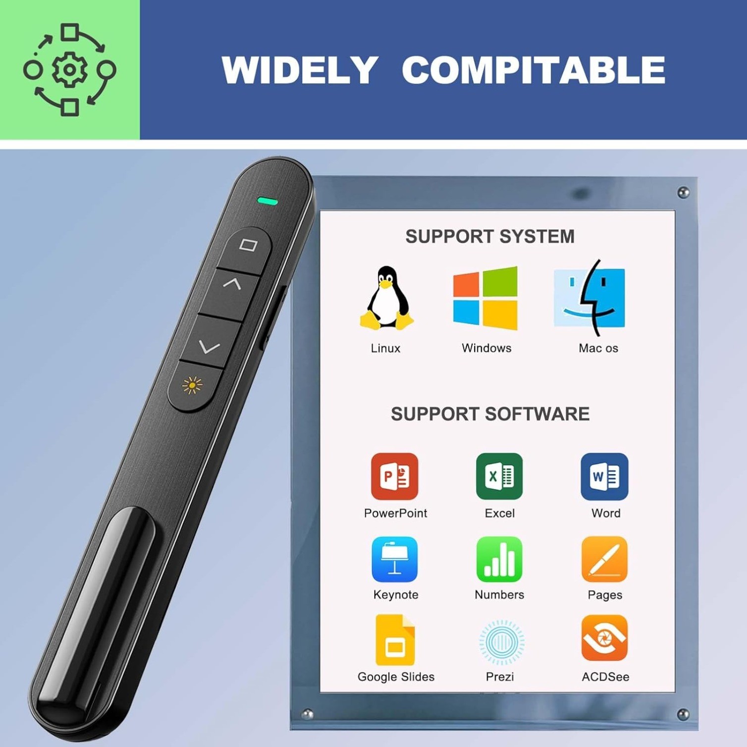 Presentation Clicker for PowerPoint, RF 2.4GHz USB C Wireless Presenter Remote