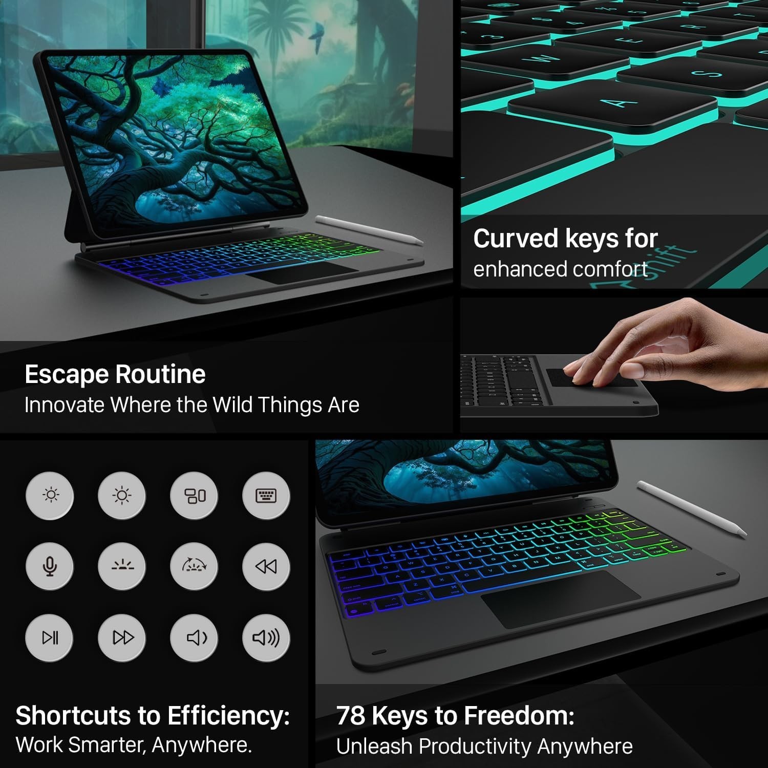 Typecase Edge iPad Air 13 & Pro 12.9 Keyboard Case 11-Color Backlight Trackpad