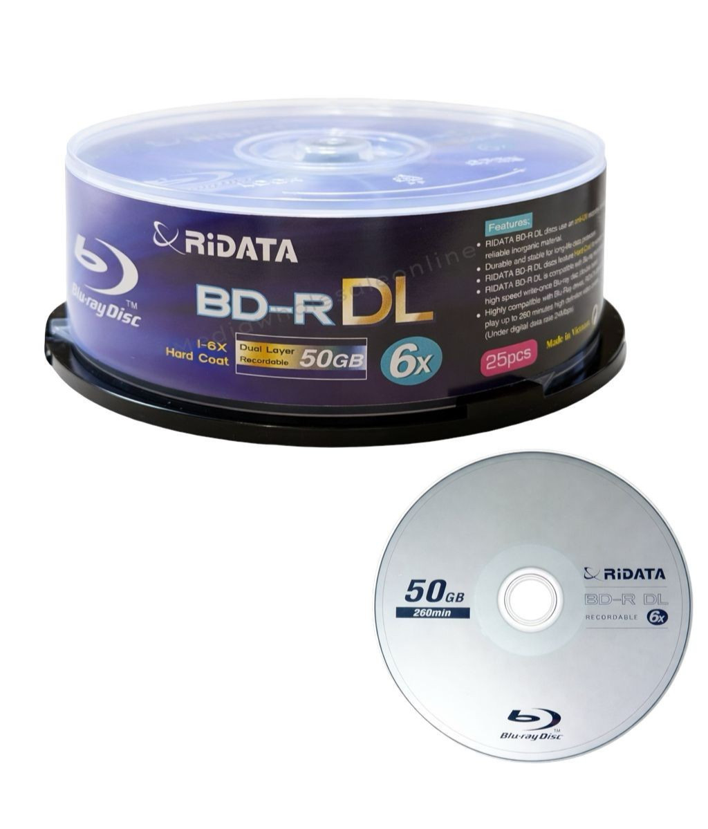 25 RIDATA Blu-Ray BD-R DL 6X 50GB Dual Double Layer Logo Recordable Media Disc