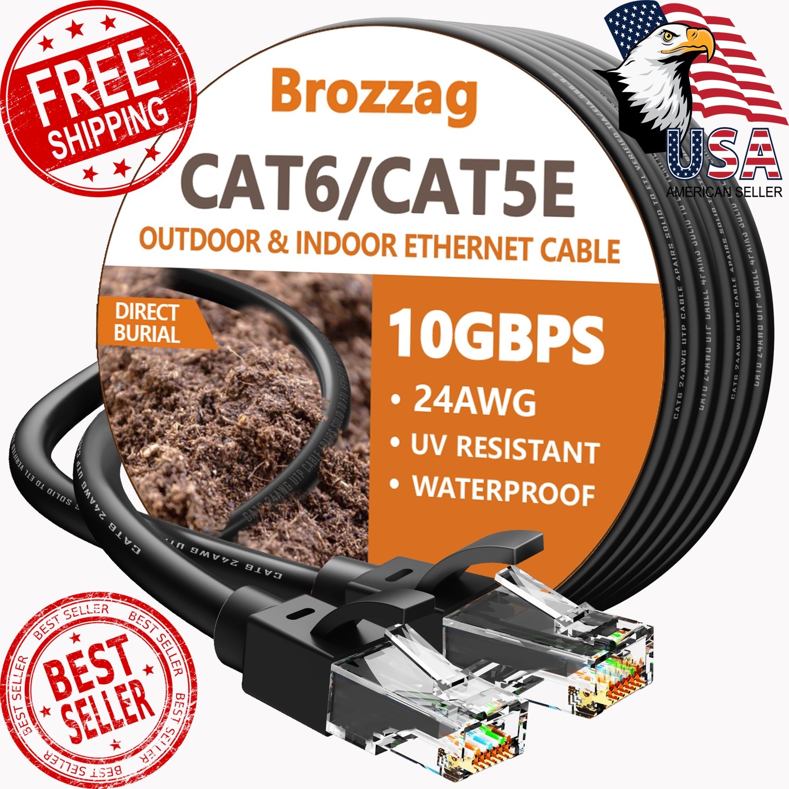 Brozzag Cat6 Ethernet Cable 50ft Black
