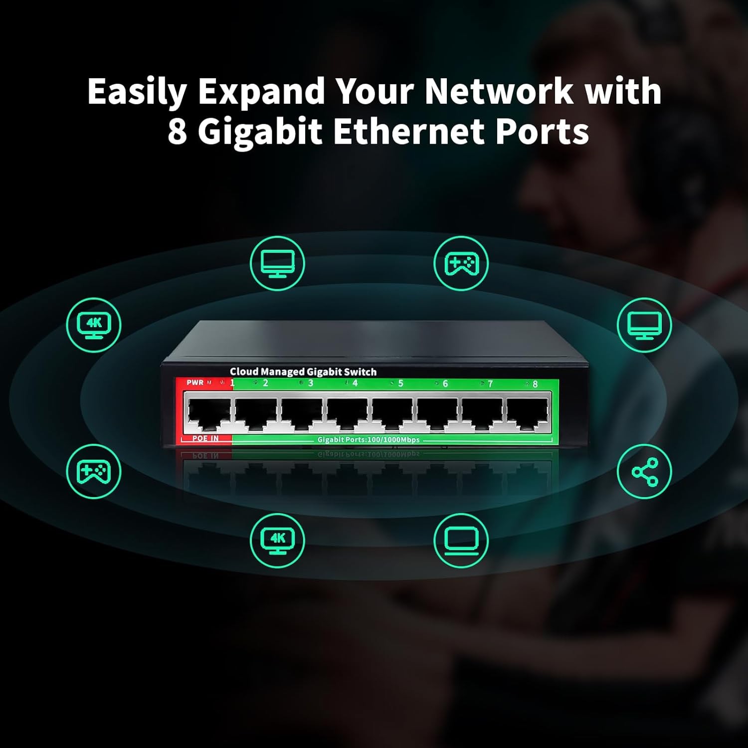 STEAMEMO 8-Port Gigabit Ethernet Switch | Smart Managed with VLAN & QoS | Plug &