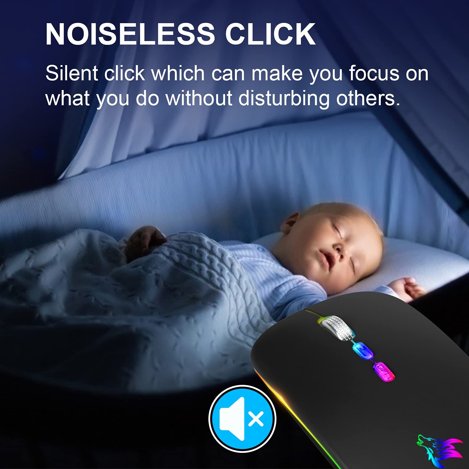Hotlife Led Wireless Mouse, Slim Rechargeable Silent Portable Usb Opti