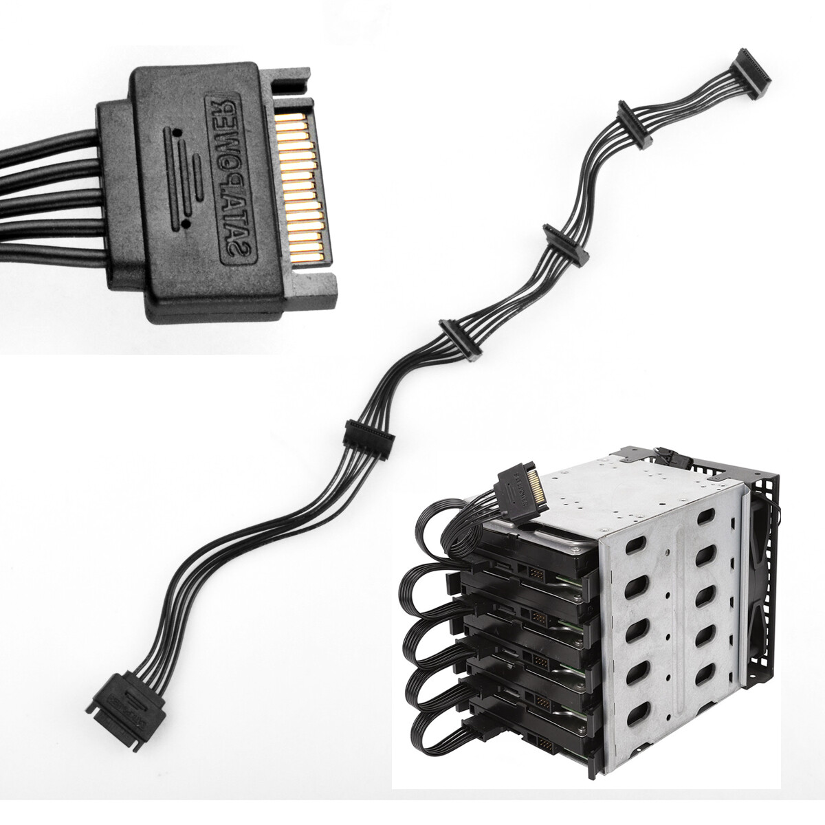 15 Pin 1 Male To 8 Female SATA Computer Hard Drive Splitter Adapter Power Cable