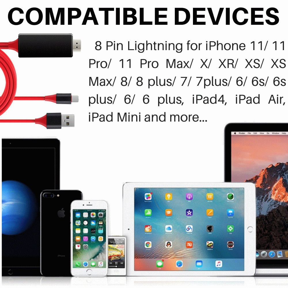 1080P HDMI Mirroring Cable Phone To TV HDTV AV Adapter For iPhone 11 X 8 iPad