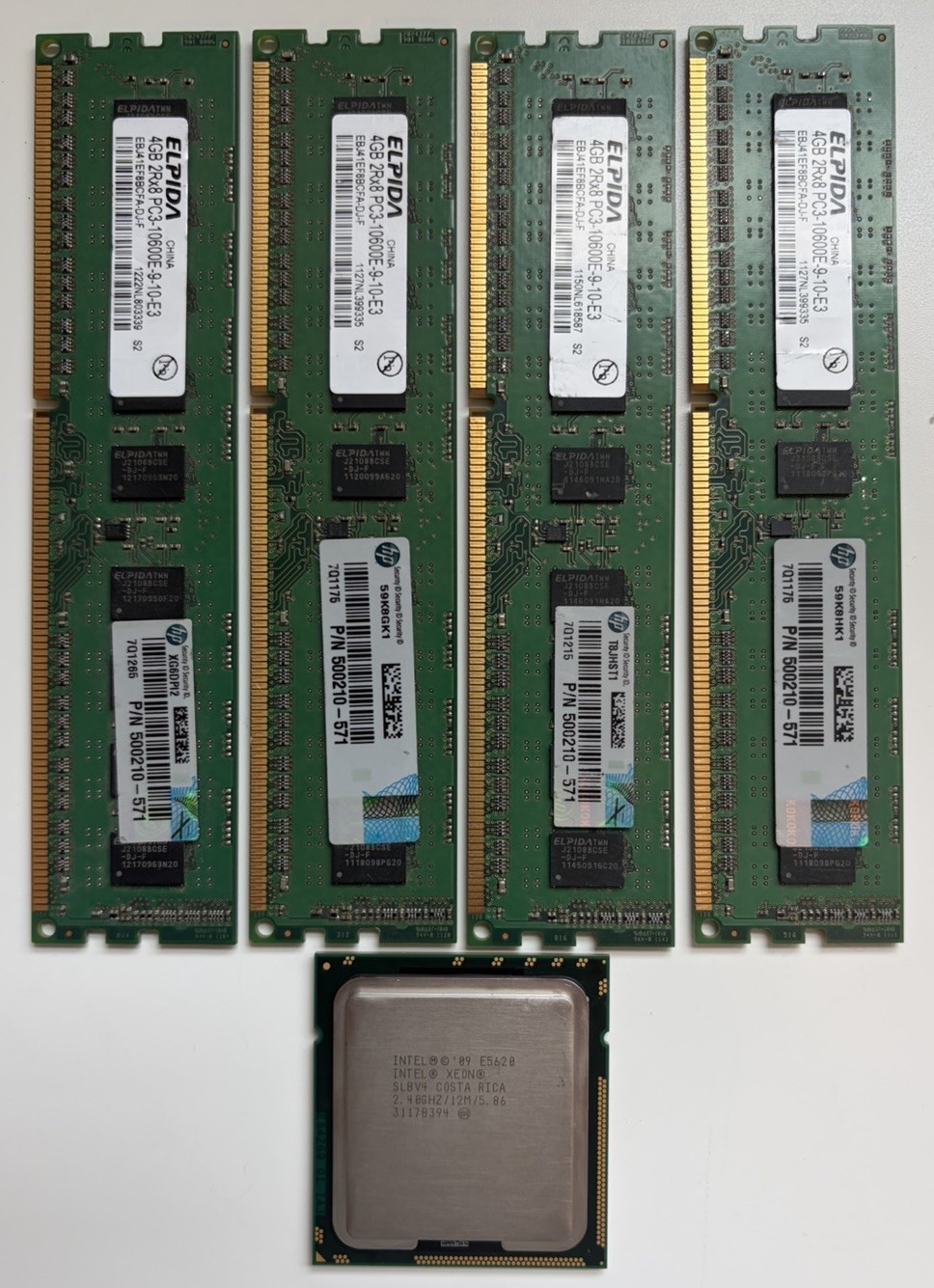 Intel Xeon E5620 LGA 1366 4 Core CPU + 16GB DDR3 PC3-10600E ECC Server RAM Combo