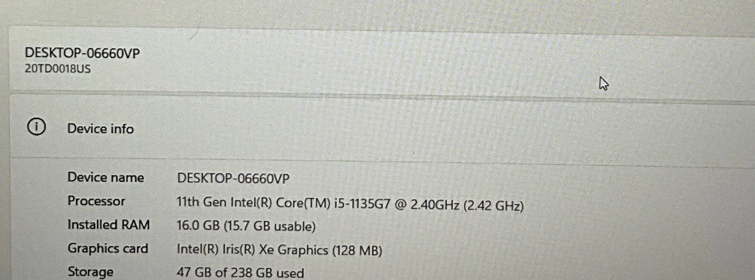 Lenovo ThinkPad E15 15.6″ I5-1135G7@2.4GZ 16GB RAM 256GB SSD Win11H