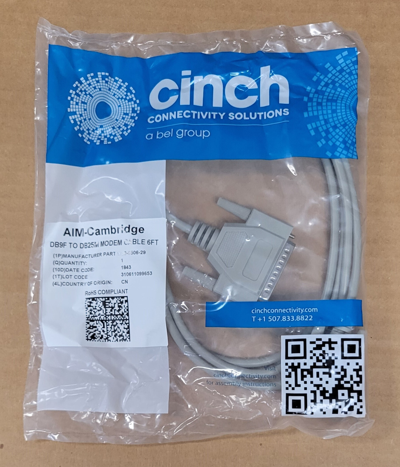 Cinch Connectivity Solutions AIM-Cambridge DB9F to DB25M Modem Cable 6′