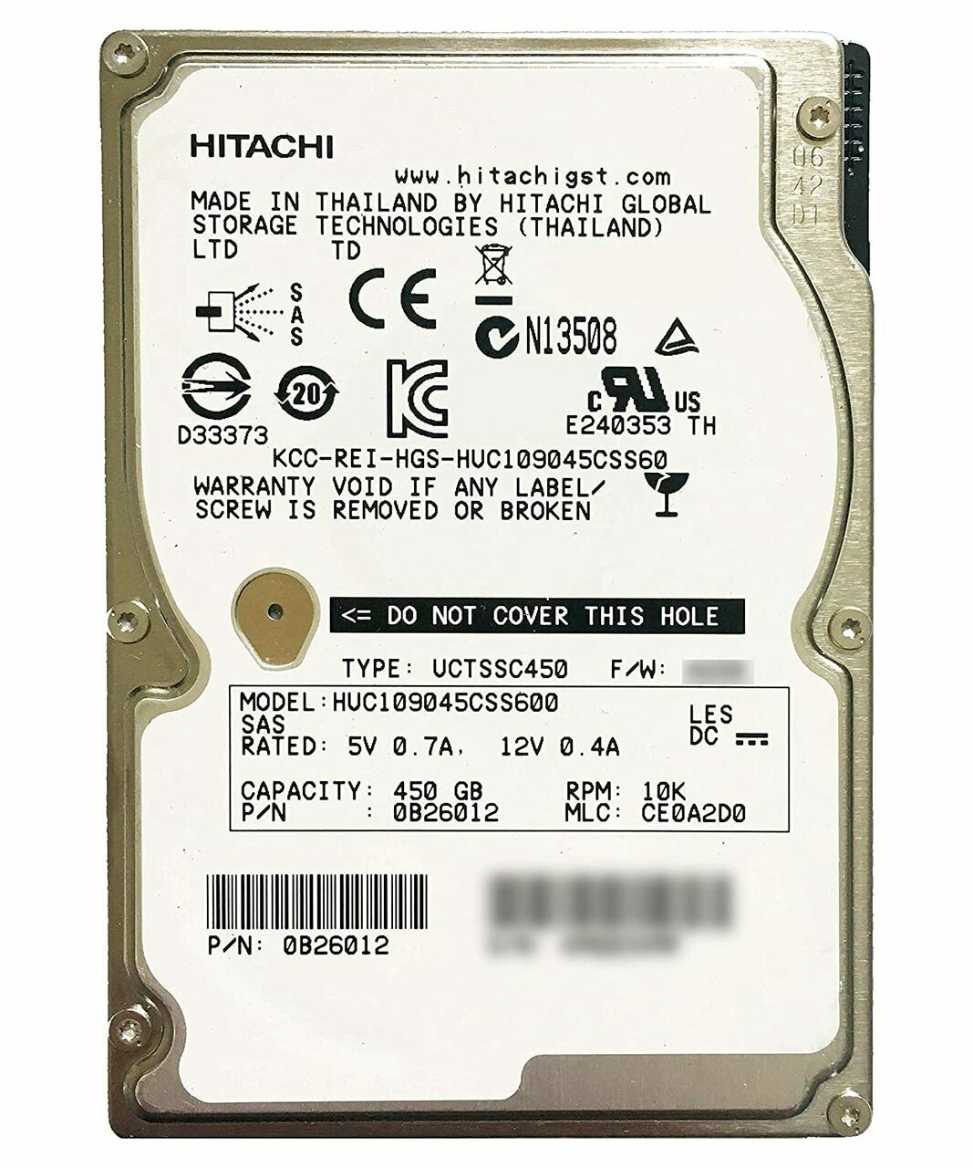 Hitachi HGST 450GB HDD 10KRPM 64MB 2.5 HUC109045CSS600 dell HP Hard drive