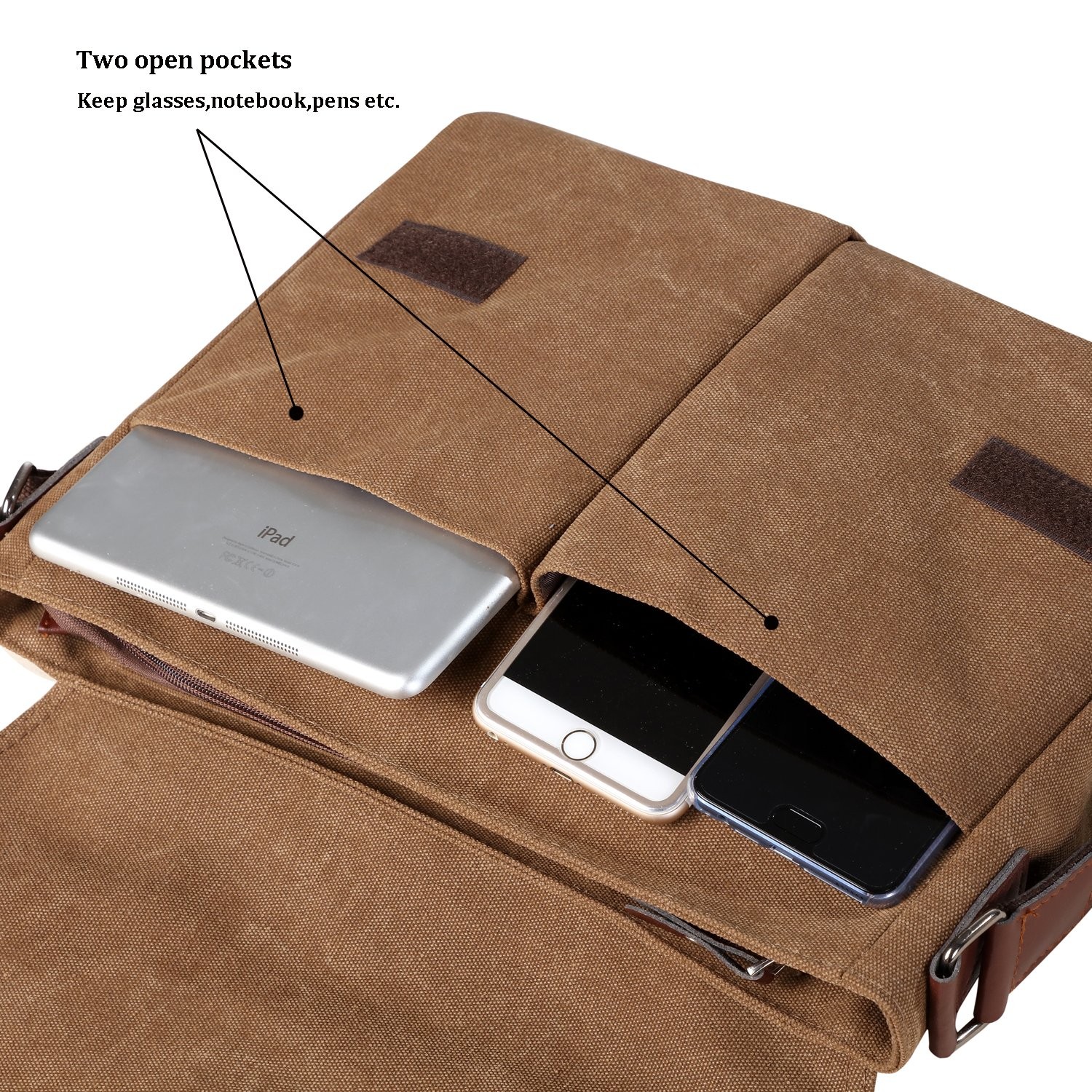 Canvas Messenger Bag for Men & Women, Travel Shoulder Bag, 13.5″ Laptop (Coffee)