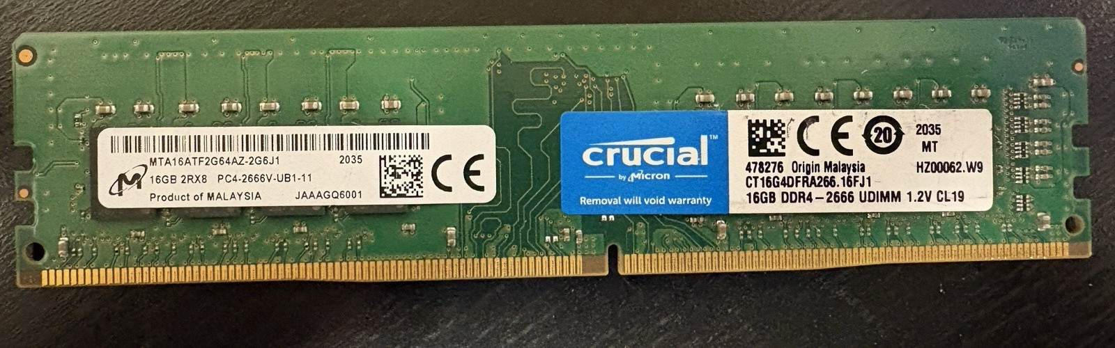 Crucial 16GB PC4-21300 (DDR4-2666) Memory (CT16G4DFRA266) UDIMM RAM