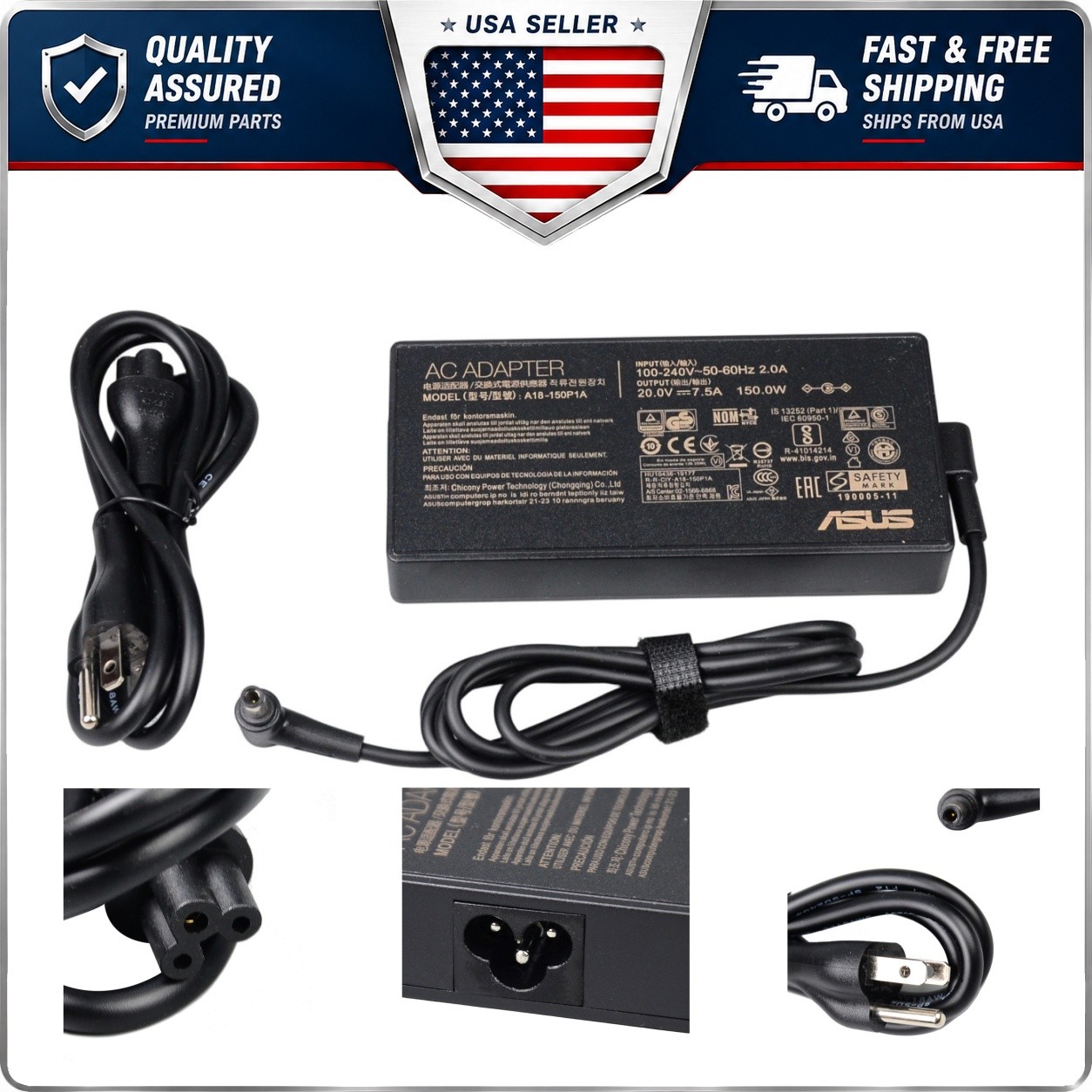 NEW 150W Laptop Charger ADP-150CH B for ASUS ROG Strix G15 G512LI 6.0×3.7mm