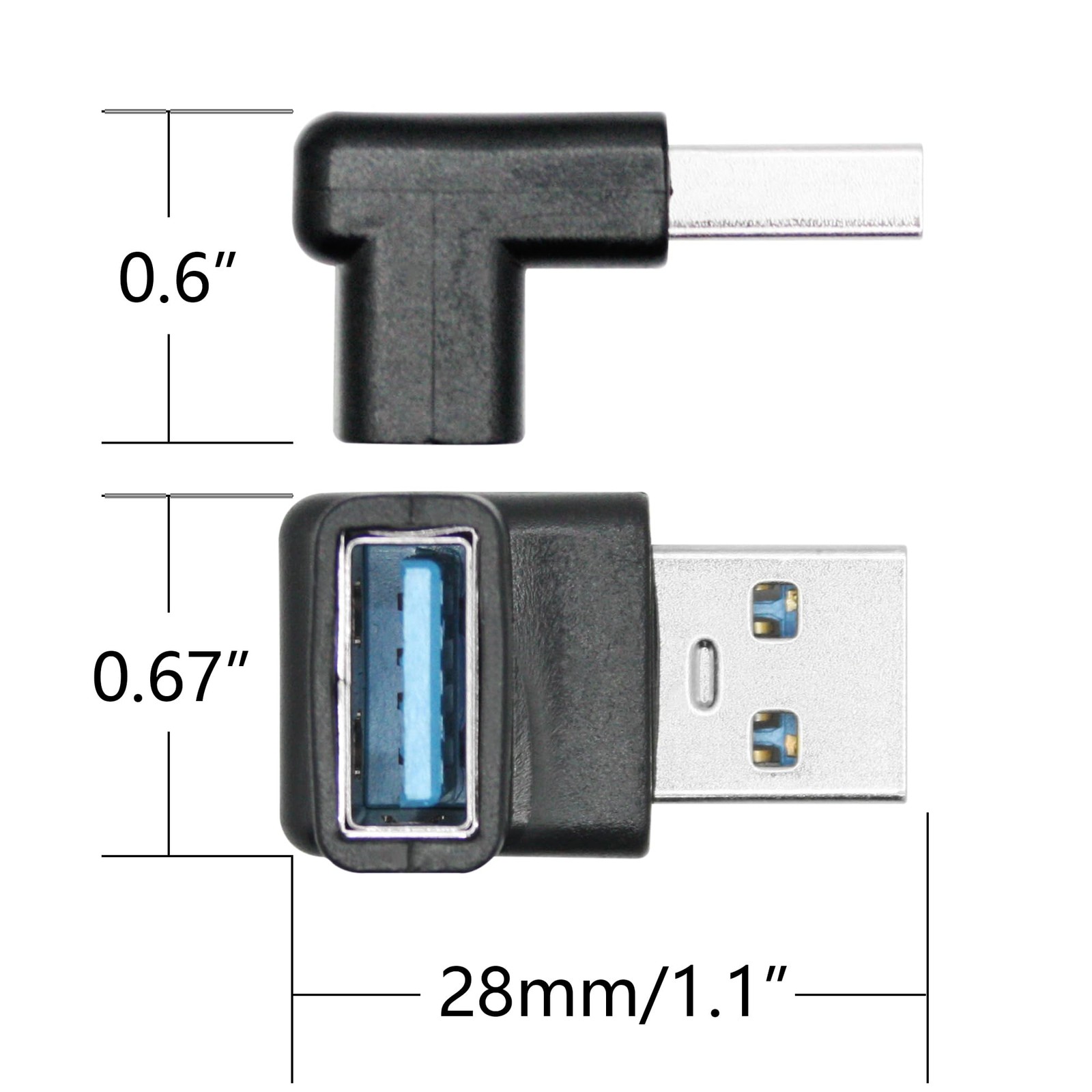 Right Angle USB 3.2 Male To Female Adapter 10Gbps 90 Degree Up Angle 2 PCS