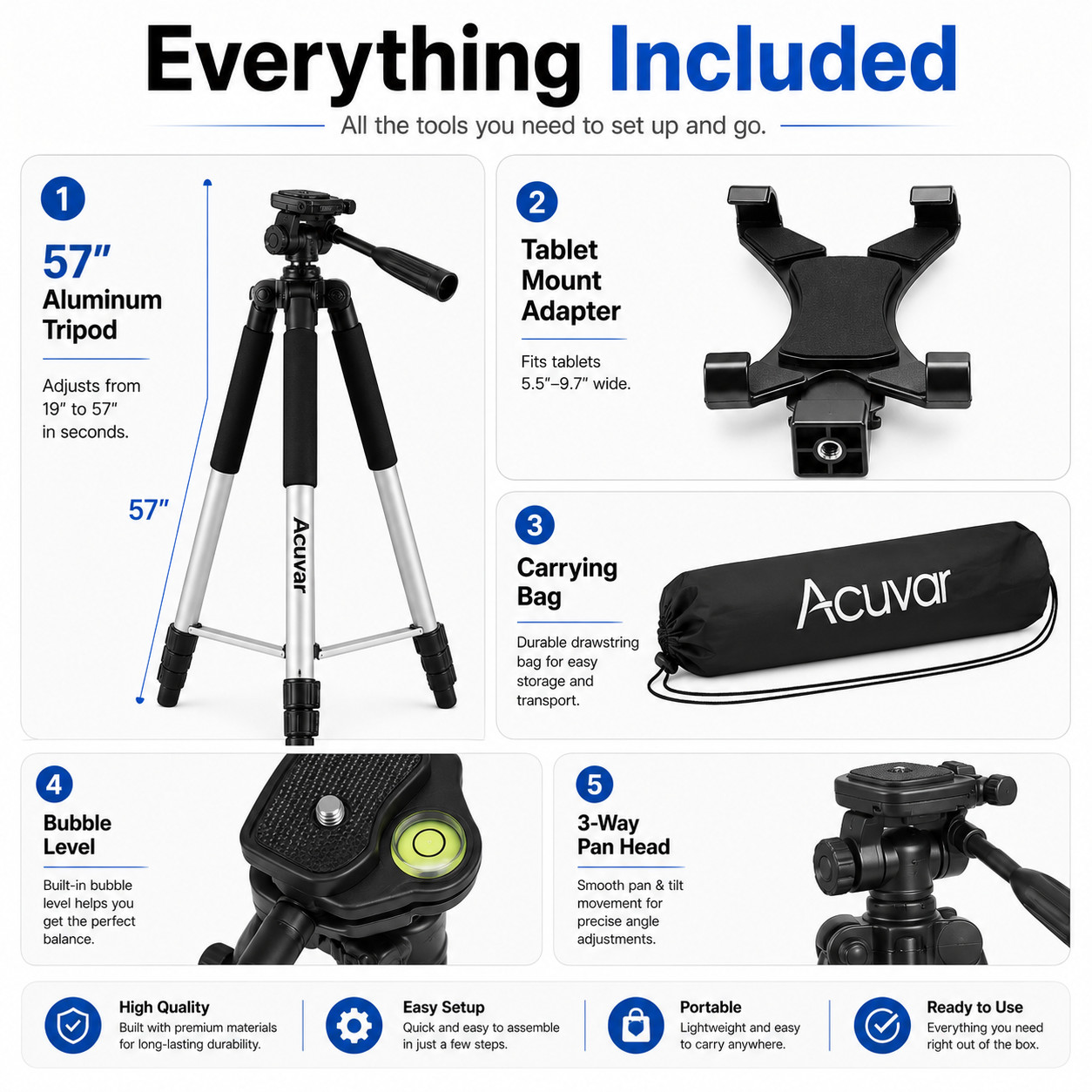 57″ Heavy Duty Universal Floor Tablet Tripod Stand Adjust for iPad Pro 4.7-11″