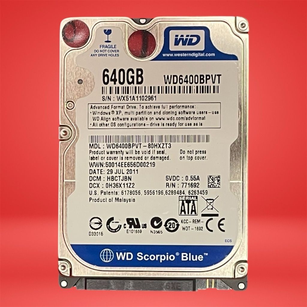 WD Blue 640GB 2.5″ SATA Laptop Hard Drive 5400RPM WD6400BPVT Tested