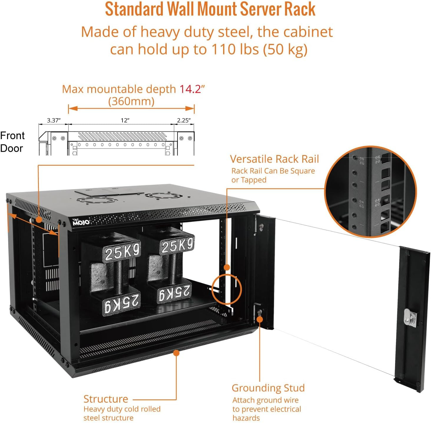 6U Wall Mount Server Cabinet IT Network Rack Enclosure Lockable Door and Side Pa