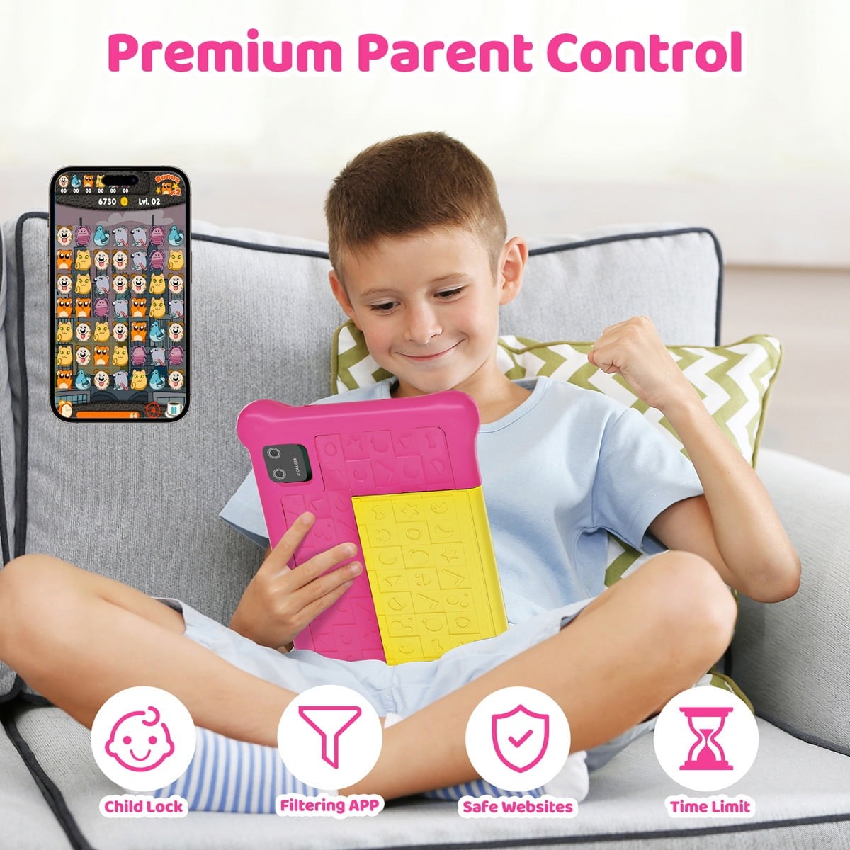 7″ Kids Learning Tablet Bundle – Headphones, Stylus Bag,5GB RAM 32GB ROM-Pink