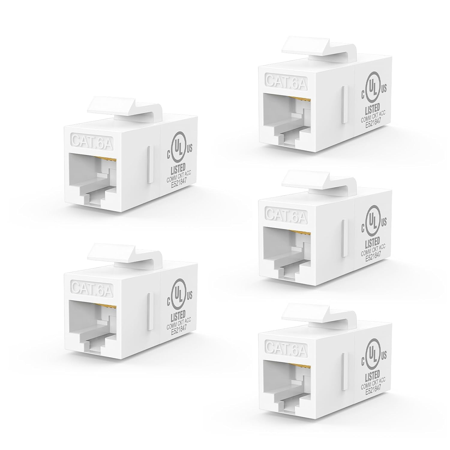 CAT6A Keystone Coupler (UL Listed, 5-Pack), UTP RJ45 Female-To-Female Ethernet J