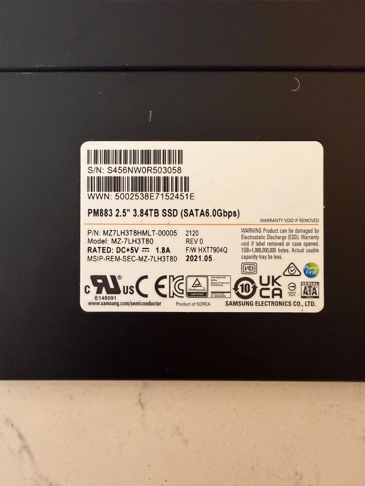 Samsung PM883 3.84TB 2.5″ SATA III Enterprise SSD (MZ7LH3T8HMLT-00005) Sanitized