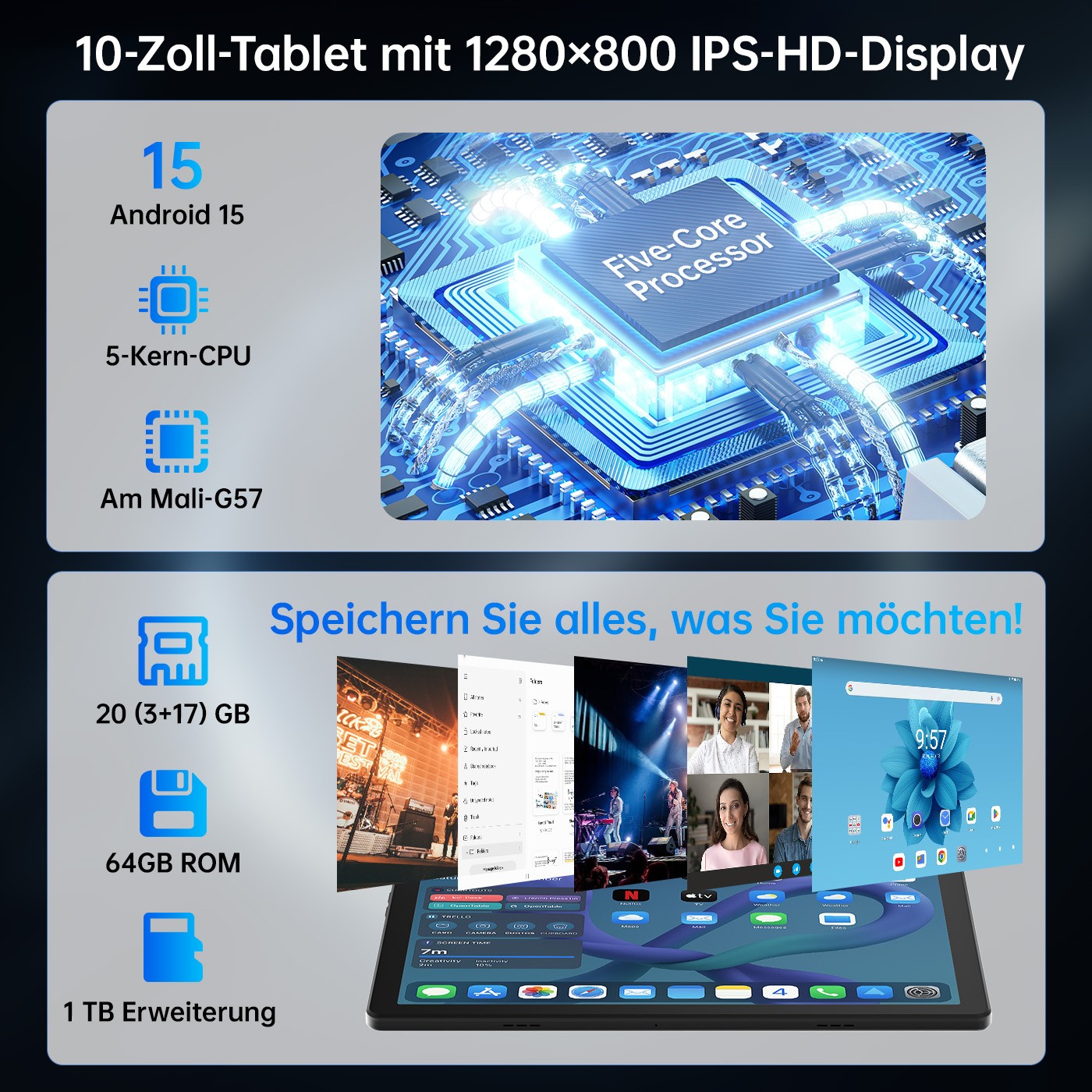 Android 15 Tablet | 10.1″ IPS HD Octa-Core A333, 20+64GB, 5000mAh,Dual WiFi 6