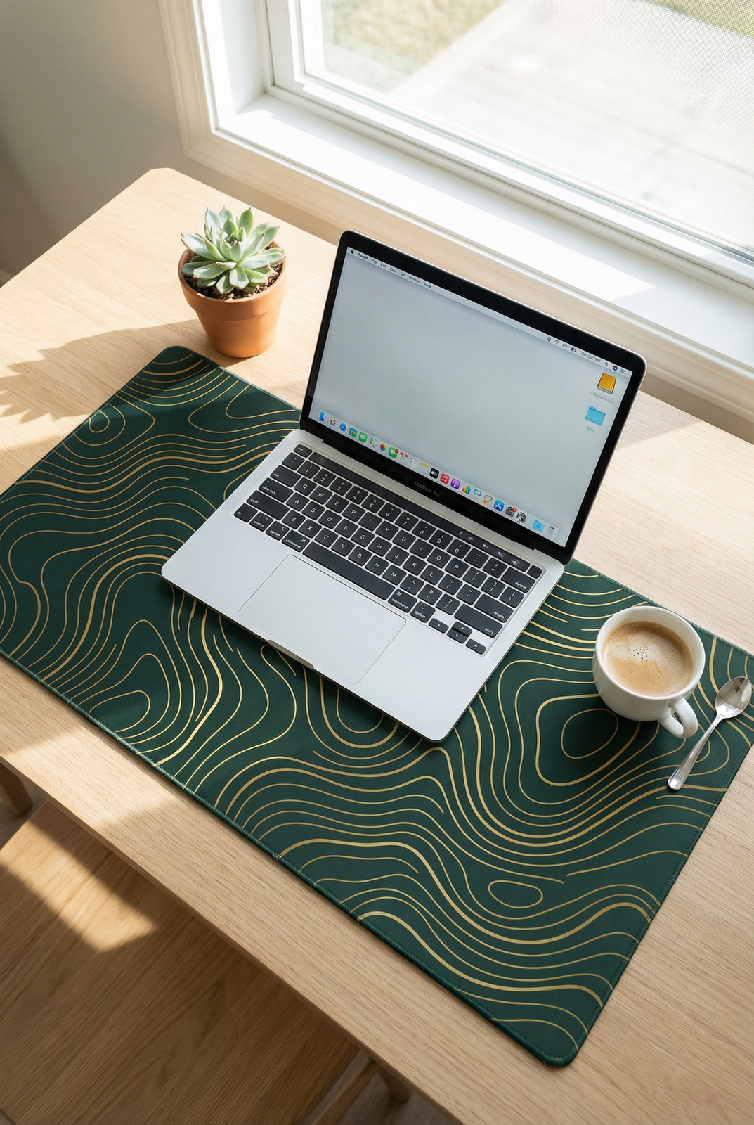 Green Gold Topographic Map Gaming Mouse Pad Desk Mat Minimalist Non-Slip