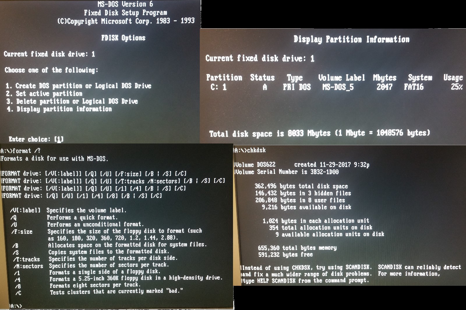 5x MS-DOS System/Boot-Disks version 2.11,3.31,4.01,5.00,6.22 on 5.25″ 360Kb Disk