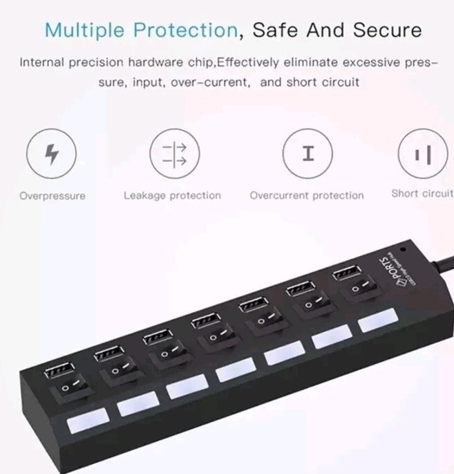 7 Port USB 2.0 / 3.0 Hub Splitter Adapter High Speed for PC Laptop Mac Desktop