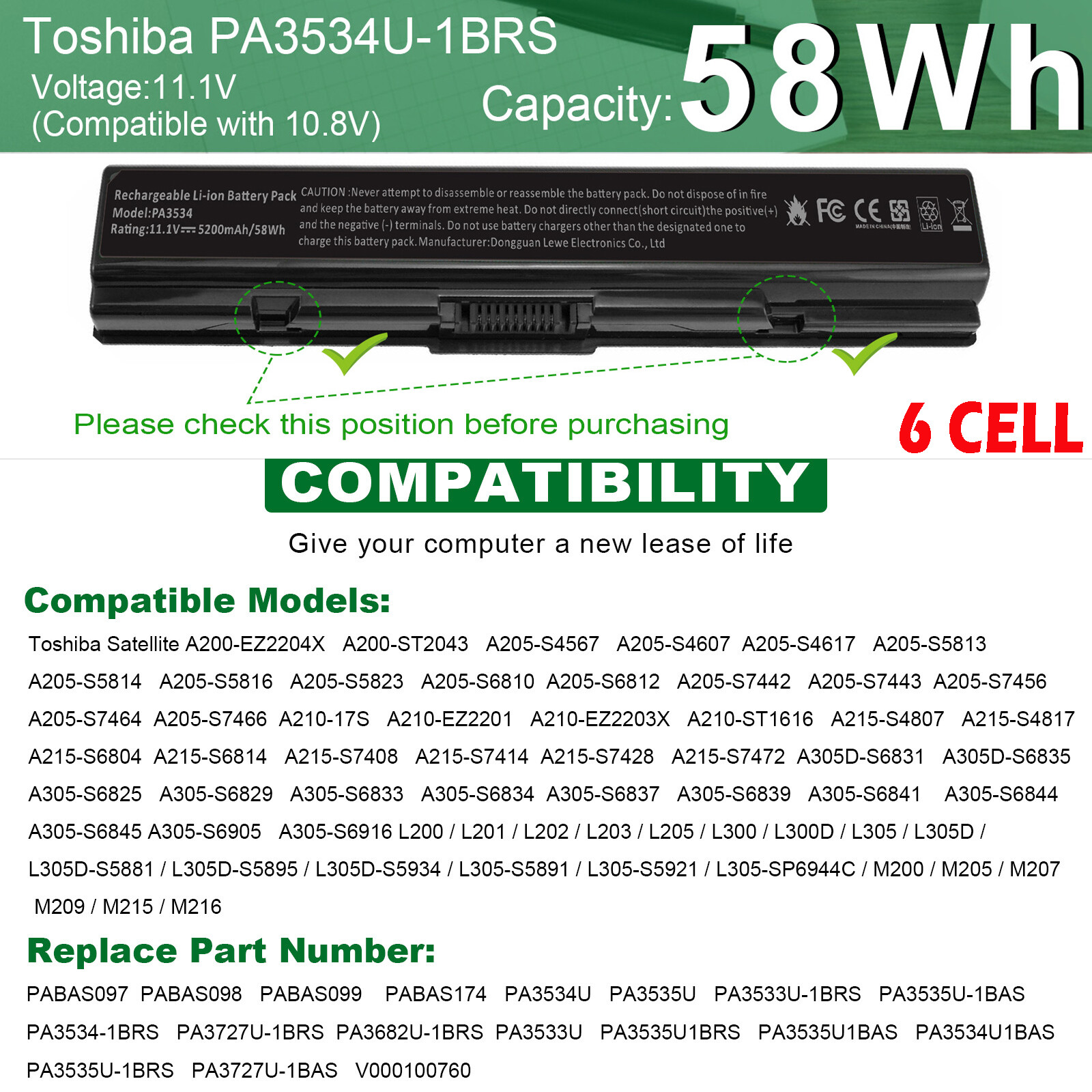 LOT Battery PA3534U-1BRS For Toshiba Satellite PA3727U-1BRS PA3533U-1BRS 5200mAh
