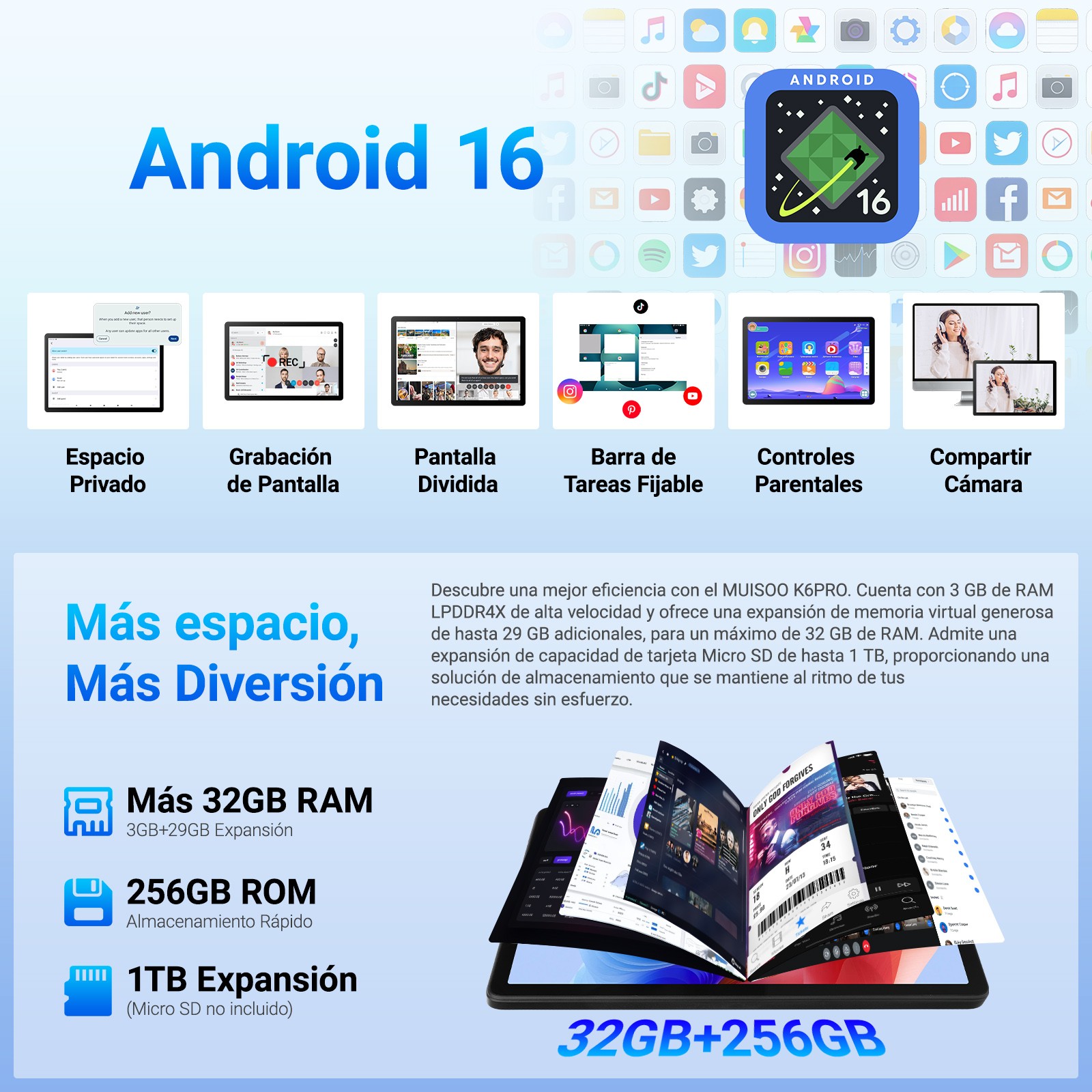 Tab Android 16 Tablet 11 Inch 32GB+256GB 7800mAh 5/8MP Widevine L1 Maps