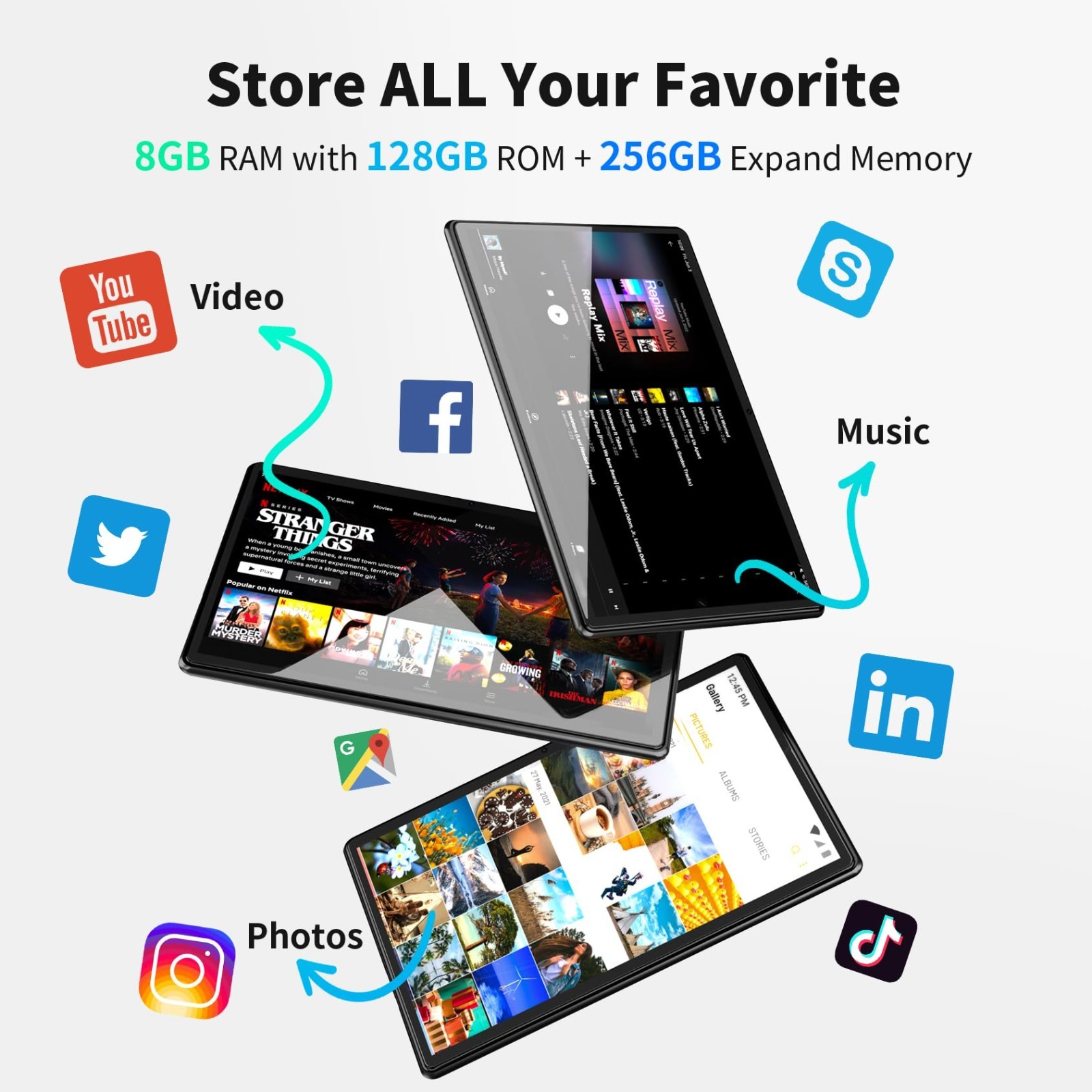 SGIN T10 Pro 10.1 Inch Tablet Android 12 Tablets with 8GB RAM 128GB ROM