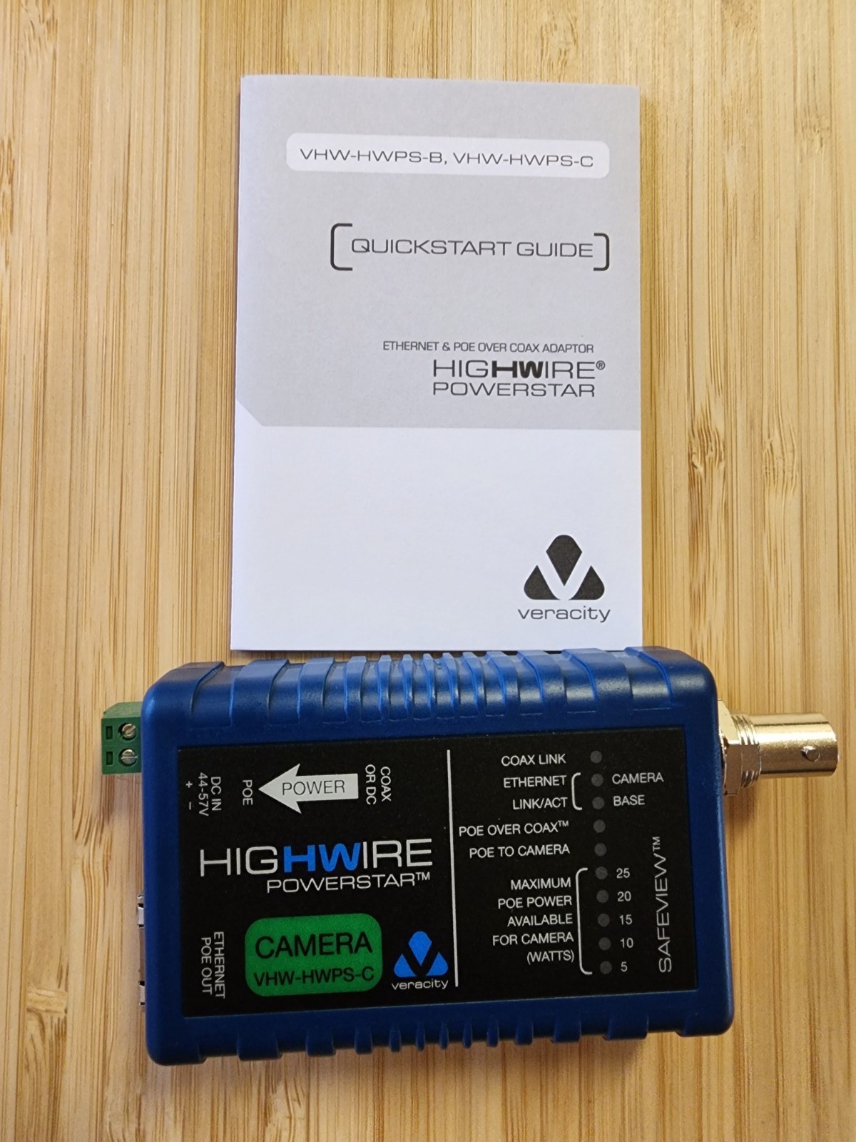Veracity VHW-HWPS-C HIGHWIRE Powerstar Ethernet and PoE Over Coax Converter,
