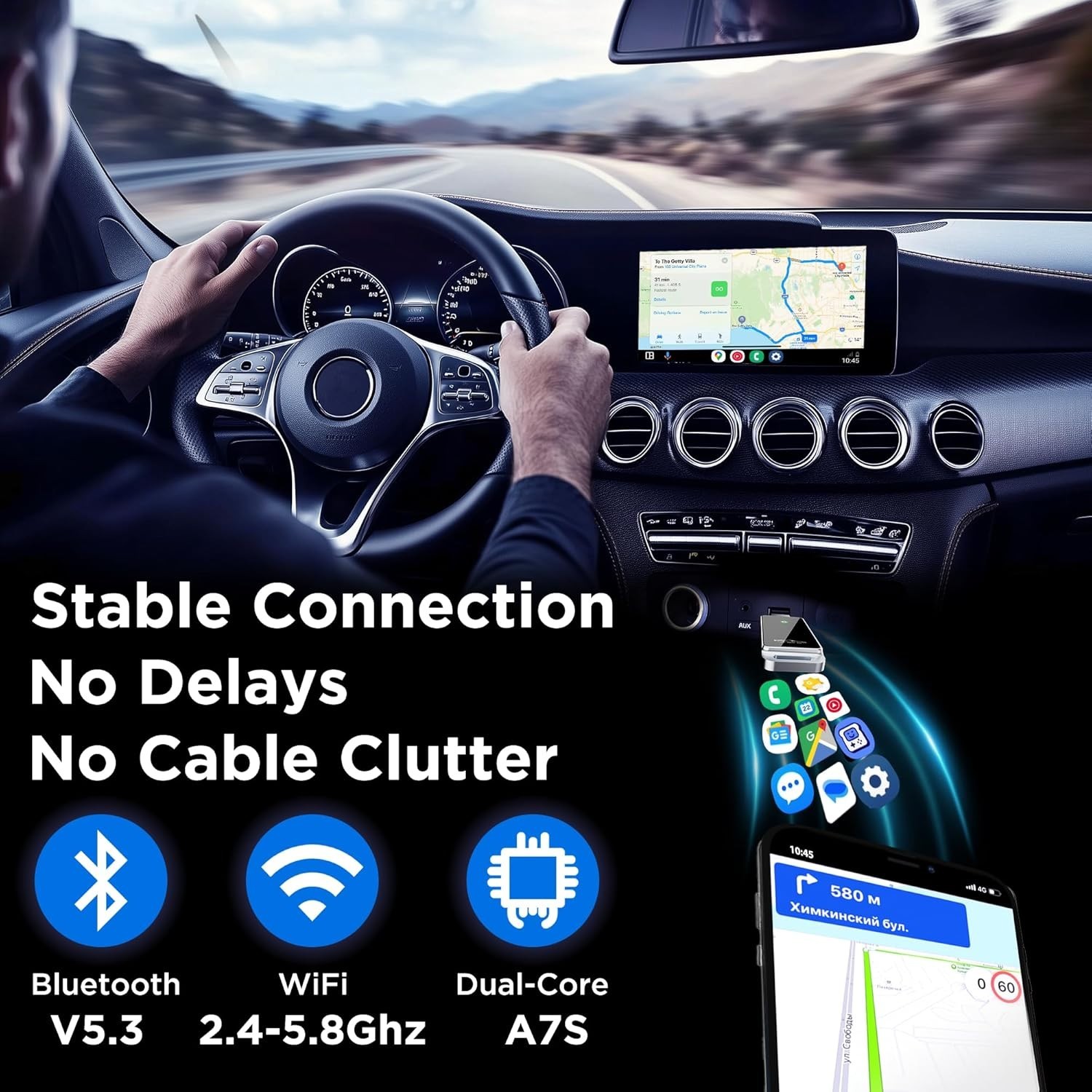 Android Auto Wireless Adapter, Convert Factory Wired to Wireless, Plug and Play