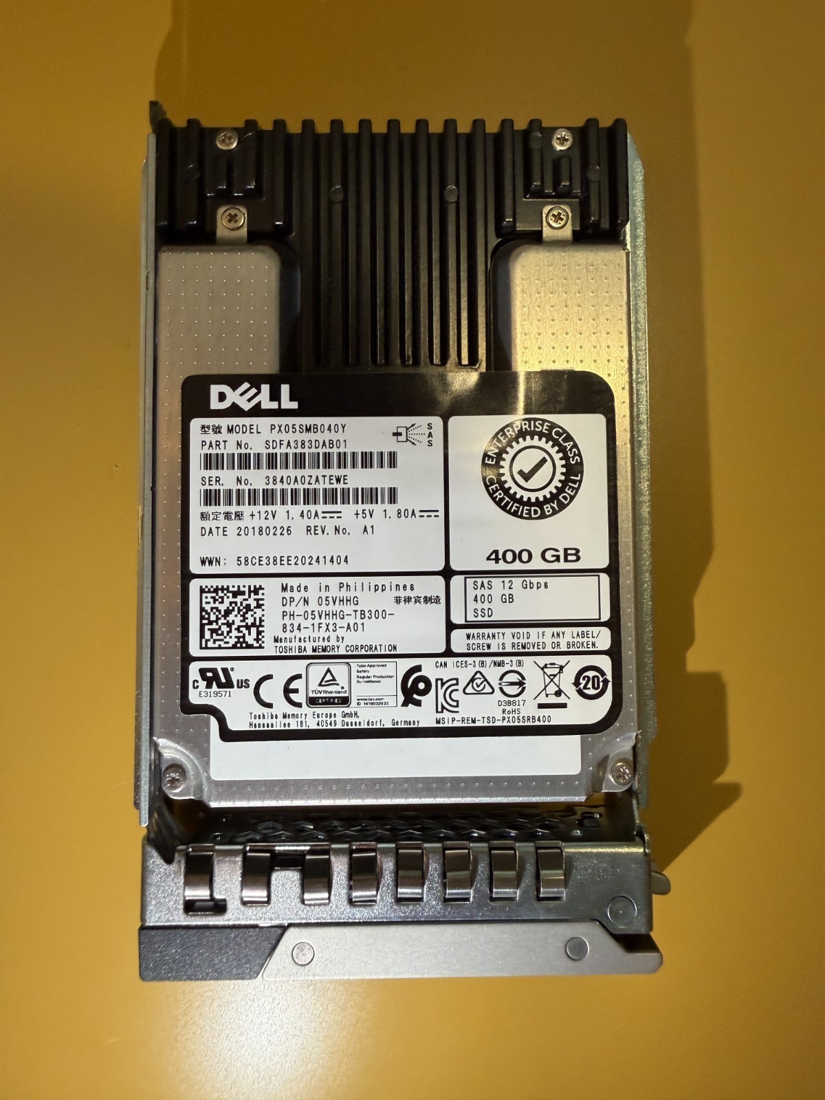 Dell 400GB SSD SAS 12G MLC WI 2.5in w/ Caddy 5VHHG PX05SMB040Y 81%-89% HEALTH
