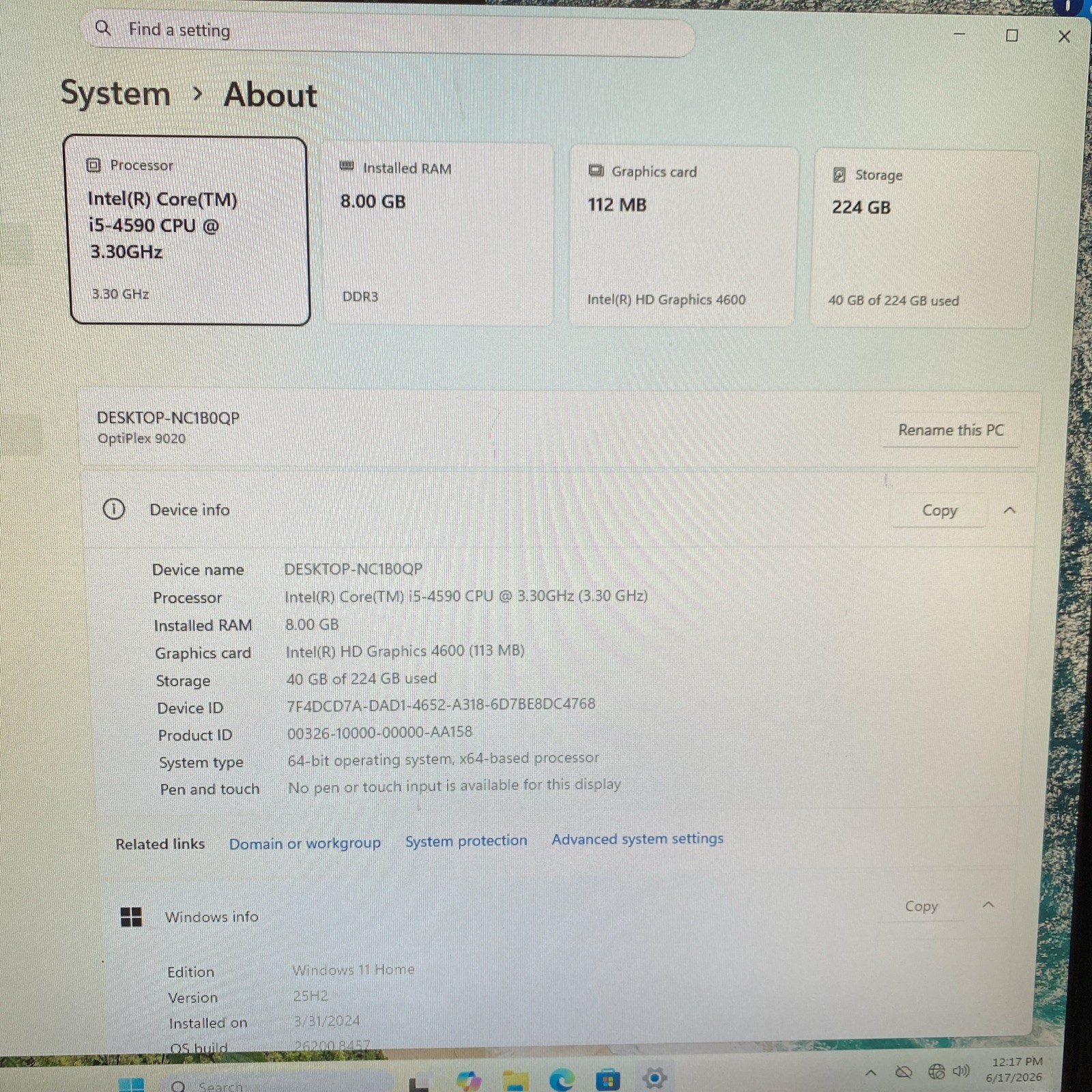 Dell OptiPlex 9020 SFF Desktop PC Intel i5-4590 vPro 8GB RAM 256GB SSD Win 11