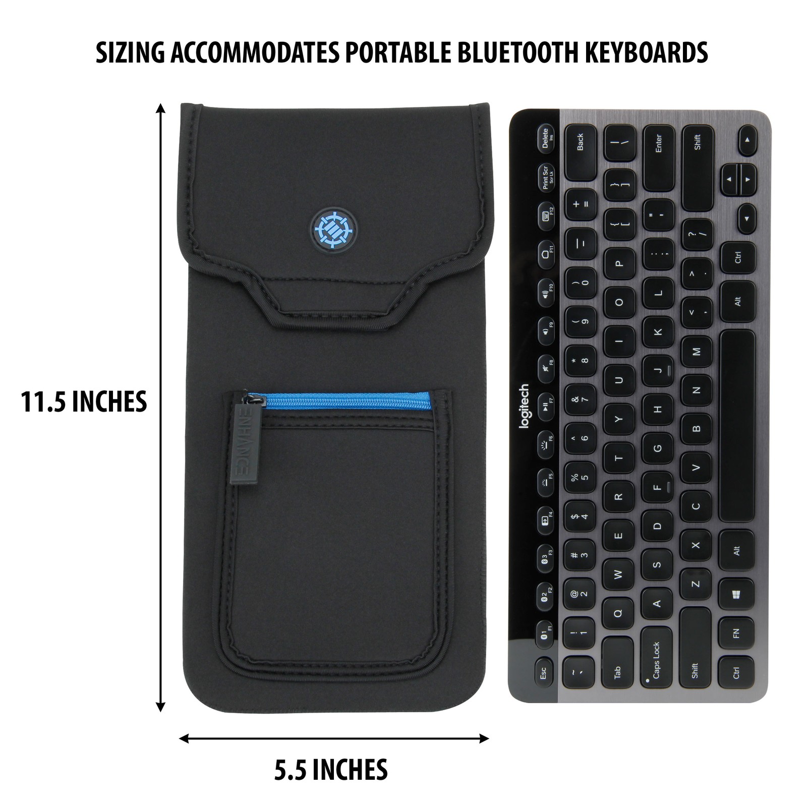ENHANCE Bluetooth Keyboard Sleeve Case – Compatible with Logitech, Anker, Apple
