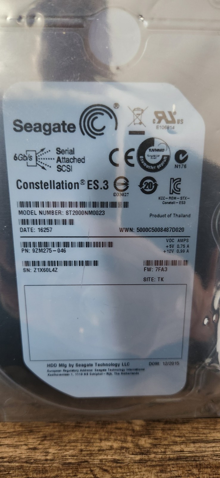 New Seagate Constellation ST2000NM0023 2TB 7.2K RPM 6Gb 3.5″ SAS HDD NOS